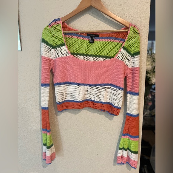 Forever 21 Striped Sweater Knit Crochet  Cream/Multi - Picture 4 of 4